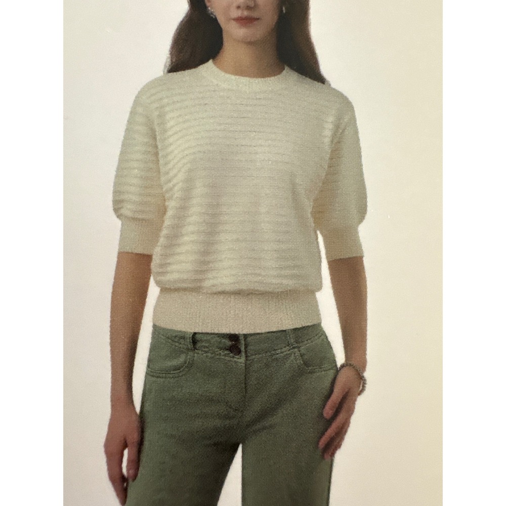 Frye Womens XL Pointelle Knit Sweater Cream Short Sleeve 100% Cotton NWT
